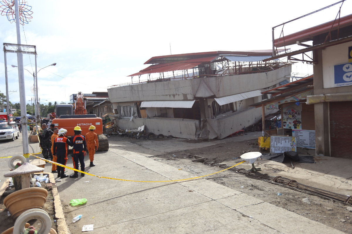 This file photo shows damage caused by a 6.8-magnitude quake in Padada town on the eastern side of Mindanao in the southern Philippines on December 16, 2019. A quake of similar strength hit off eastern Mindanao early morning on August 3, 2024, but no damage had been reported so far. (AFP)