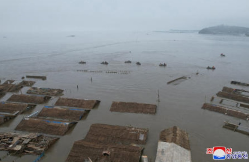 North Korean leader Kim Jong Un visits a flood-affected area near the border with China, in North Pyongan Province, North Korea, in this undated photo released Jul. 31, 2024 by North Korea’s official Korean Central News Agency. (Reuters)