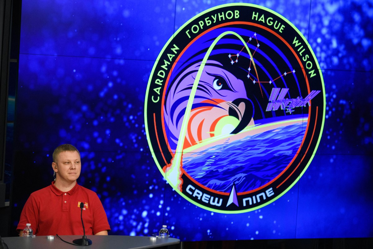 Crew-9 mission astronaut Roscosmos's Mission Specialist Alexsandr Gorbunov listens to a question during a press conference on the Crew-9 mission to the International Space Station, at Johnson Space Center in Houston, Texas, on July 26, 2024. (AFP)