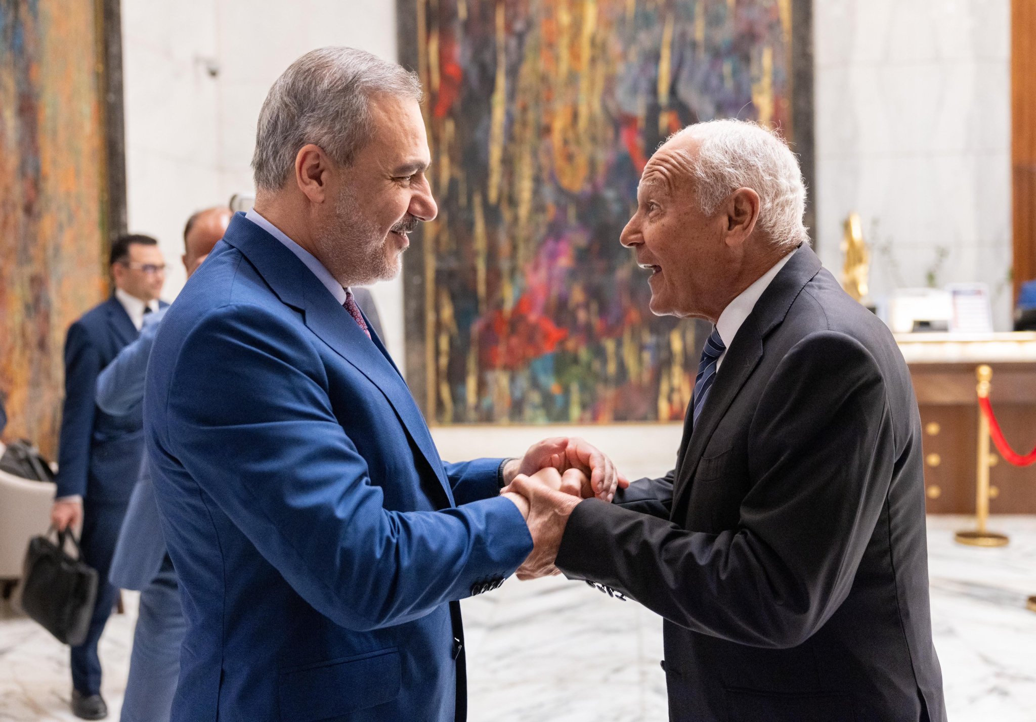 Arab League Secretary-General Ahmed Aboul Gheit met with Turkish Foreign Minister Hakan Fidan. (X/@arableague_gs)