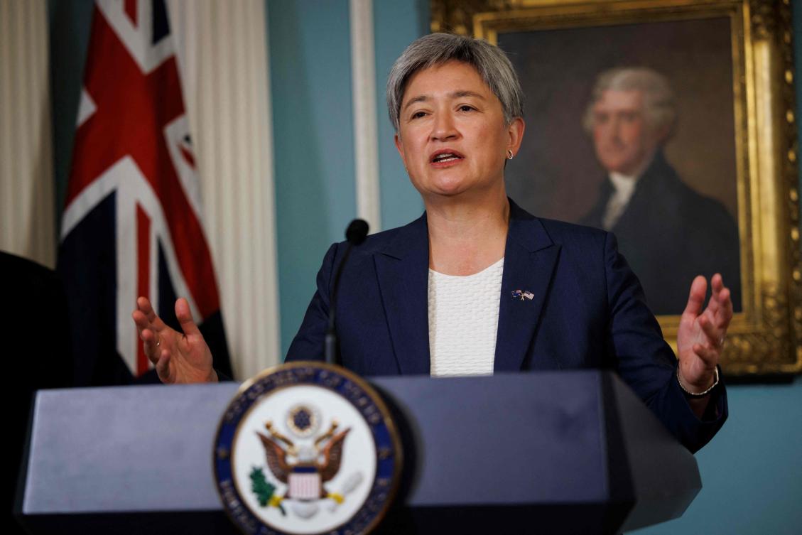 Australia’s Foreign Minister Penny Wong at the signing of a joint communique on the US-Australia Landsat Next 2030 International Partnership Initiative at the State Department in Washington, DC on Aug. 5, 2024. (AFP)