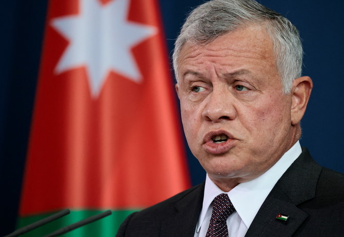 Jordan’s King Abdullah II, in separate phone calls on Tuesday, spoke with French President Emmanuel Macron, Italian Prime Minister Giorgia Meloni and Canadian Prime Minister Justin Trudeau. (Reuters/File Photo)