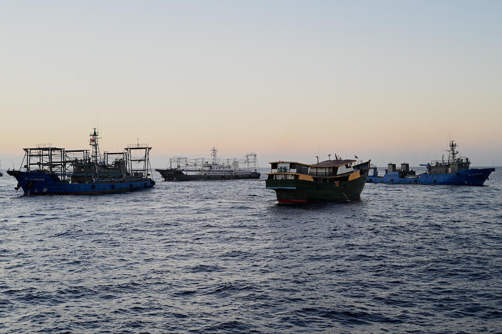 Above, Chinese maritime militia surround the Philippine military-chartered Unaizah May 4, second right, during its supply mission in the disputed South China Sea on March 5, 2024. (AFP)