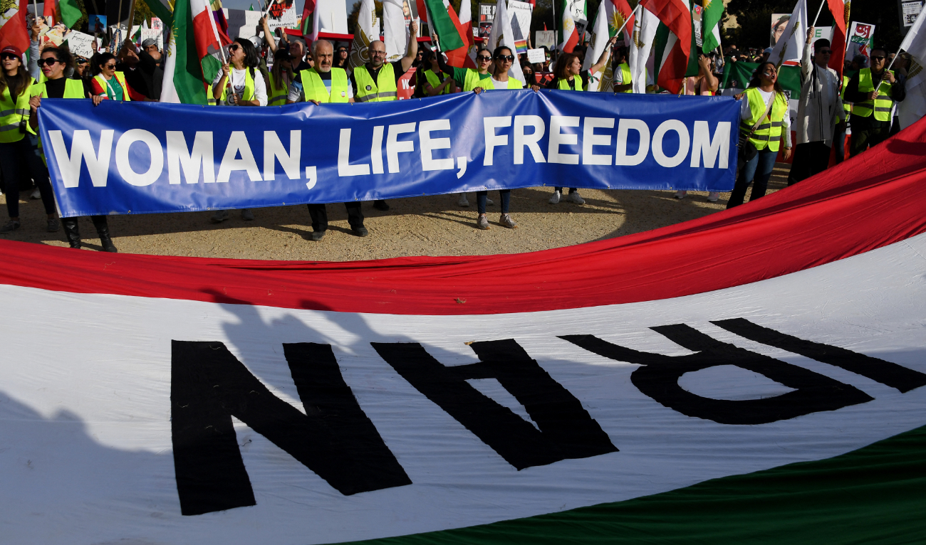 Protesters march in solidarity with protesters in Iran on the National Mall in Washington, DC, on October 22, 2022. (AFP/File)