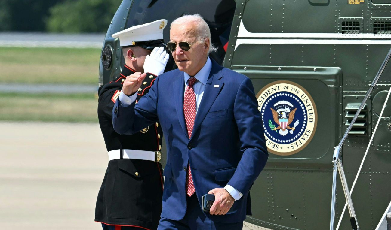 US President Joe Biden arrives at Delaware Air National Guard Base in New Castle, Delaware, on August 2, 2024. (AFP)