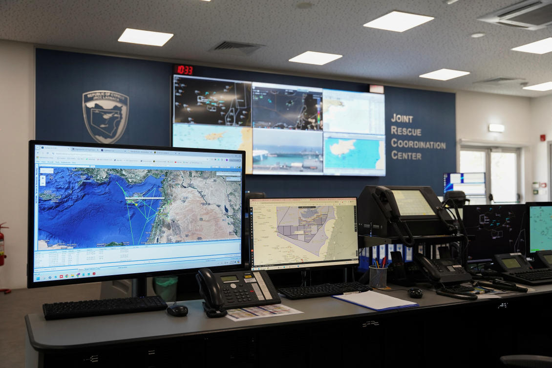 A view of the Joint Rescue Coordination Center “Zenon” control room, as preparations are underway for possible evacuations amid rising tensions in the Middle East, in Larnaca, on Aug. 8, 2024. (Reuters)