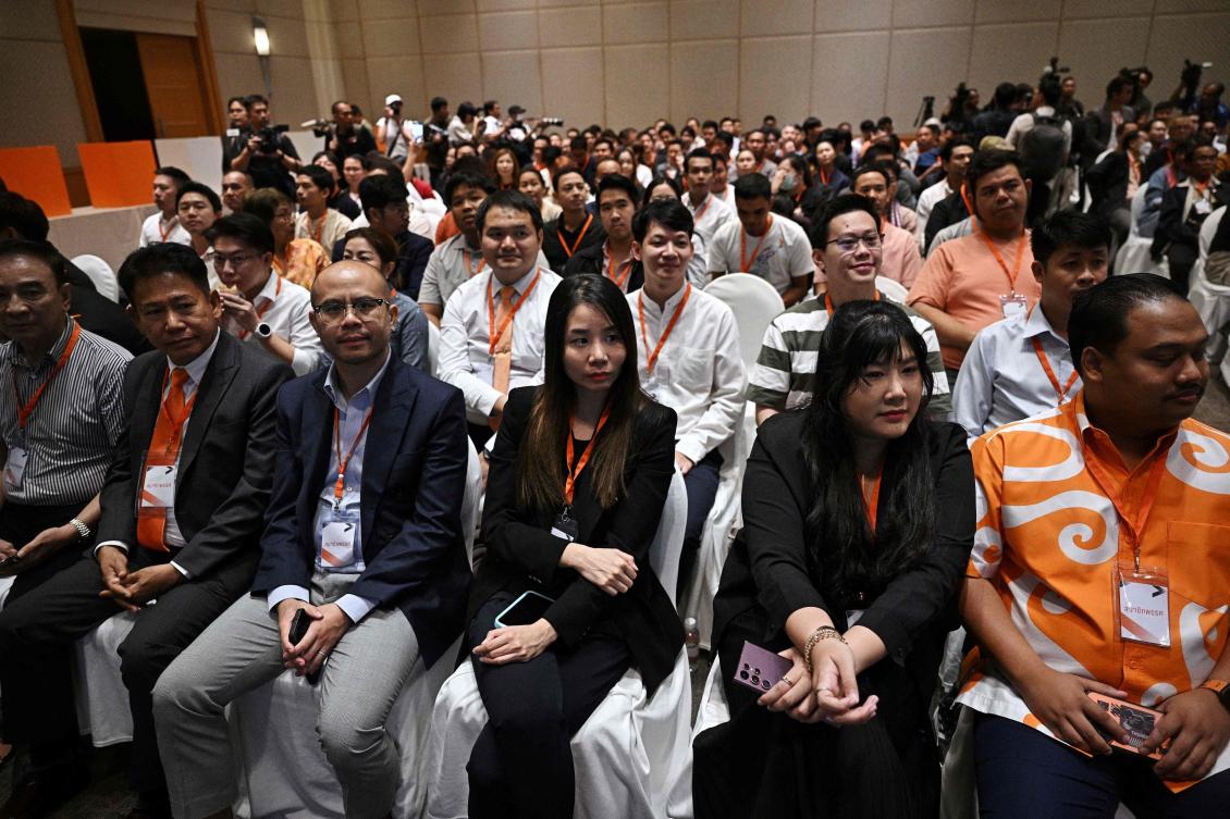 Members of the now-dissolved Move Forward Party attend a meeting to discuss the formation of a new political party and vote for a new leader in Bangkok on Aug. 9, 2024. (AFP)