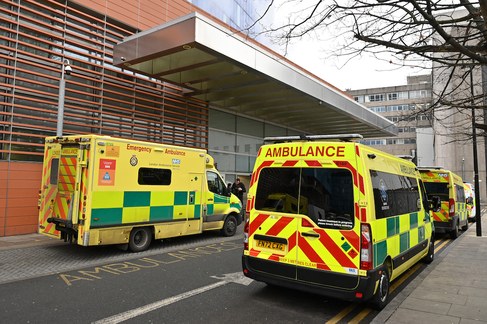 Muslim healthcare staff in UK have experienced a ‘troubling increase in fear of racist abuse and discrimination’ in the past week. Above, ambulances outside the Royal London hospital in east London on Jan. 29, 2023. (AFP)