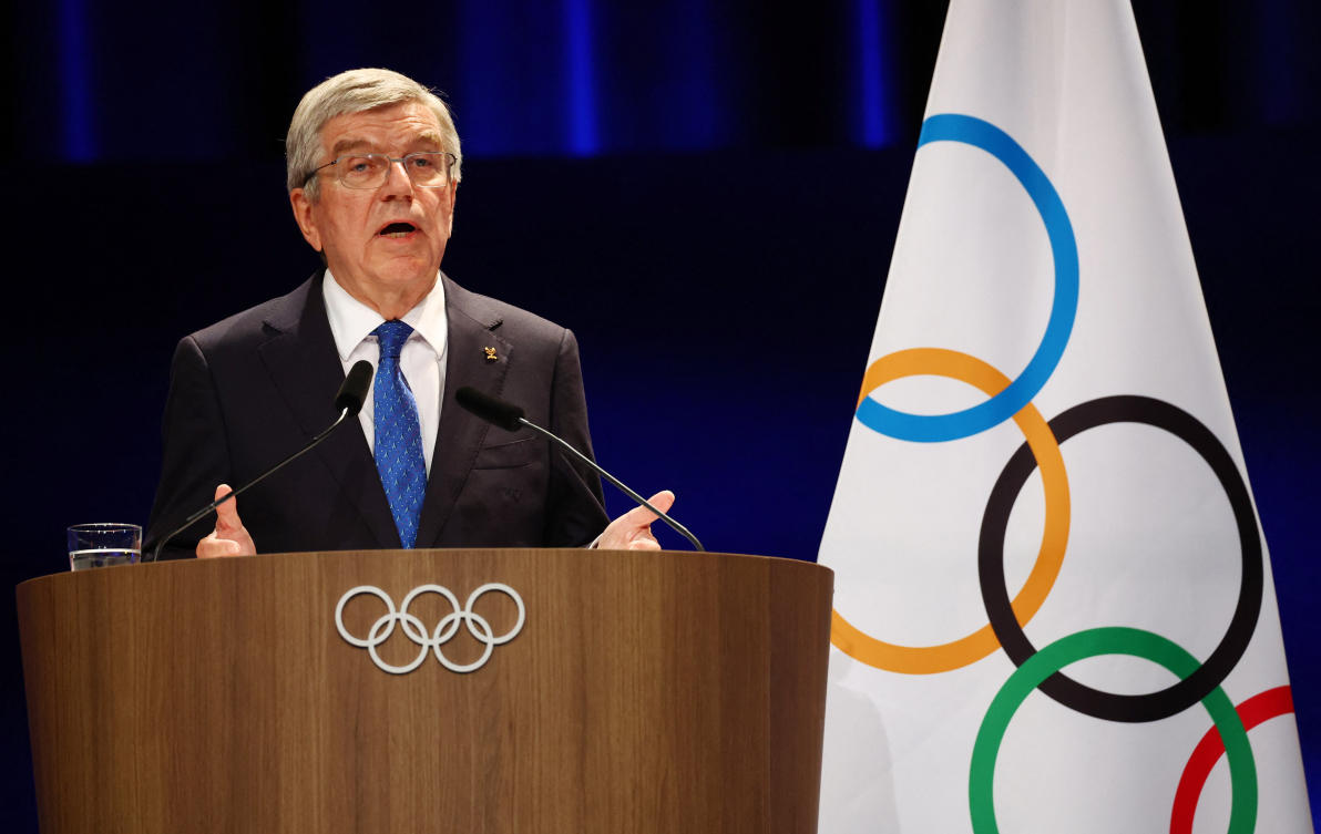 International Olympic Committee (IOC) President Thomas Bach during the IOC Session at Paris 2024 Olympics — Main Press Center, Paris on Aug. 10, 2024. (Reuters)