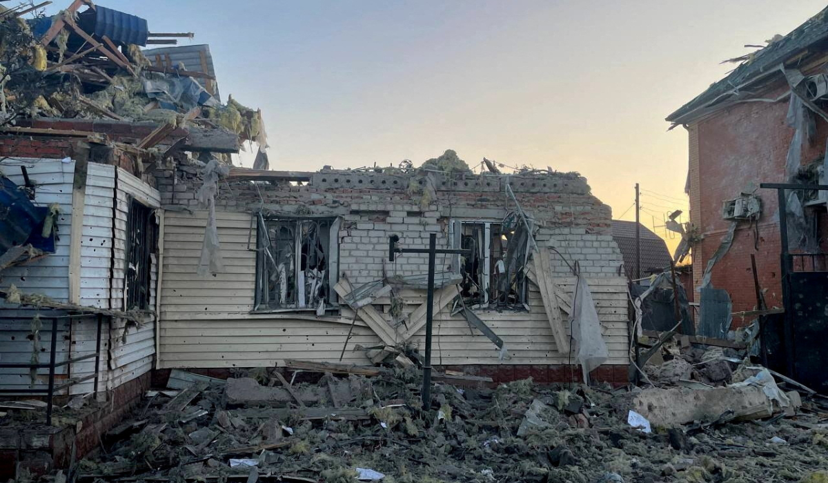 A view shows a damaged house following what local authorities called a Ukrainian military strike, in the course of the Russia-Ukraine conflict in the town of Sudzha in the Kursk Region, Russia, in this handout image released August 6, 2024. (Reuters)