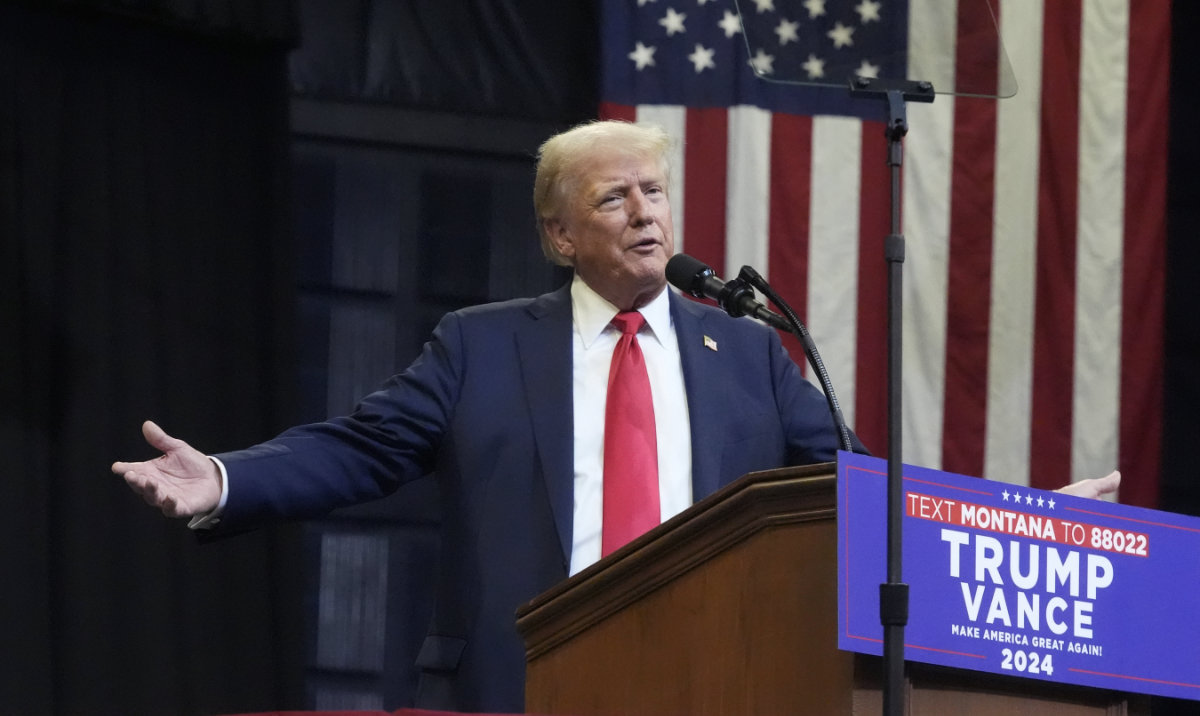 Republican presidential nominee former President Donald Trump speaks at a campaign rally in Bozeman, Mont., Aug. 9, 2024. (AP)