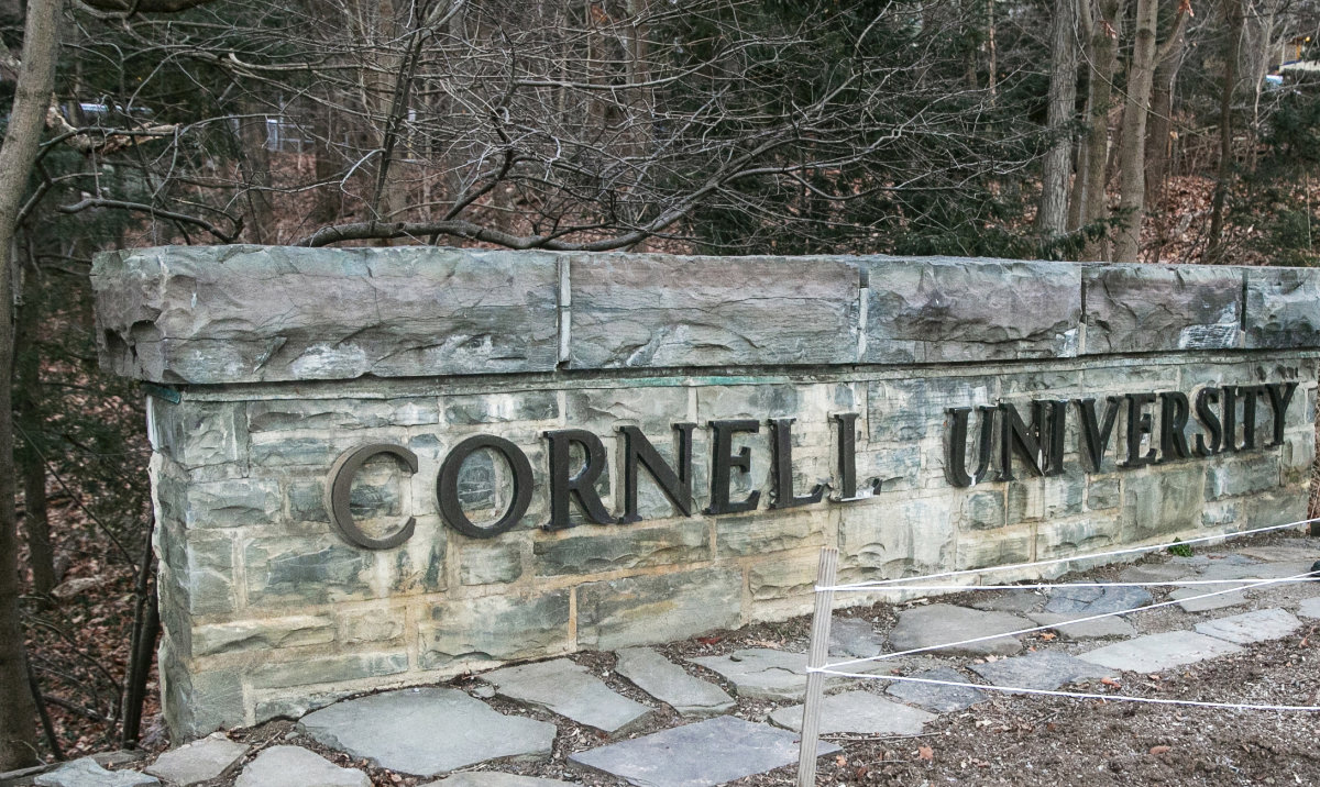 A Cornell University sign is seen on the Ivy League school's campus, Jan. 14, 2022, in Ithaca, N.Y. Patrick Dai, a former Cornell University student arrested for posting violently threatening statements against Jewish people on campus last fall after the start of the war in Gaza was sentenced to 21 months in prison Monday, Aug. 12, 2024. (AP/File)