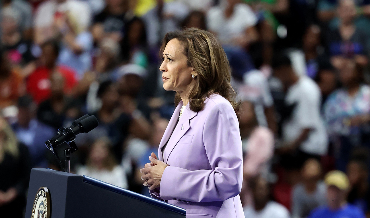 US Vice President and Democratic presidential candidate Kamala Harris speaks during a campaign rally at the Thomas and Mack Center, University of Nevada in Las Vegas, Nevada, on August 10, 2024. (AFP)