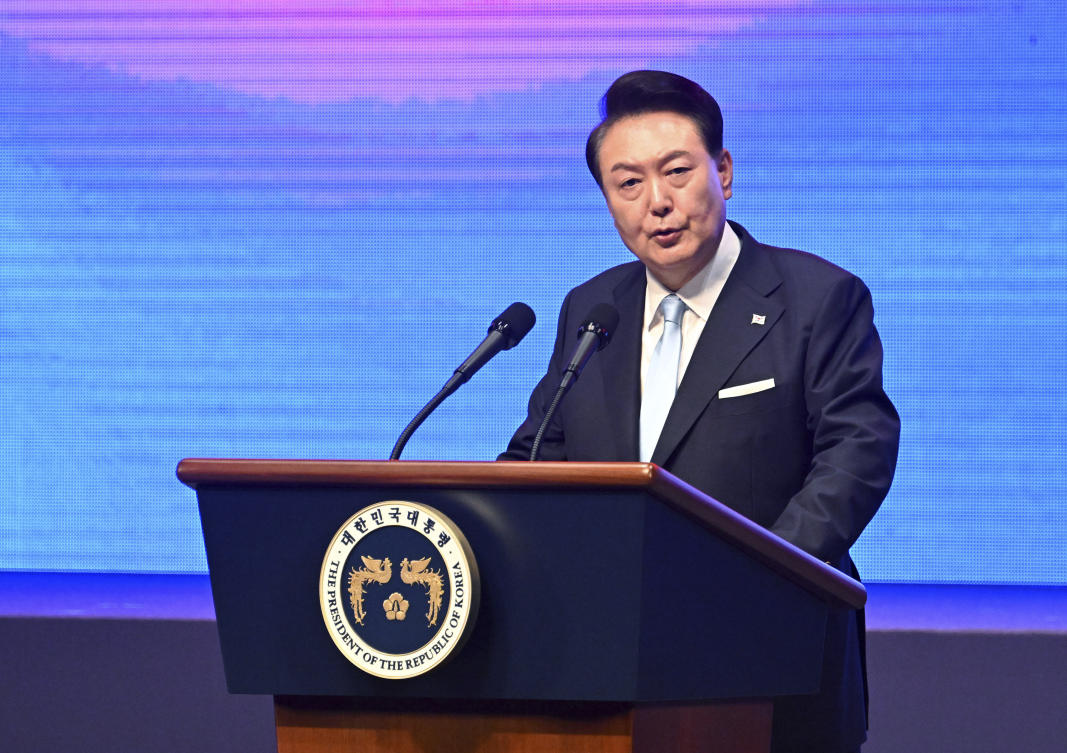 South Korean President Yoon Suk Yeol on Thursday said: “As long as the state of division persists, our liberation will remain incomplete.” (AP)