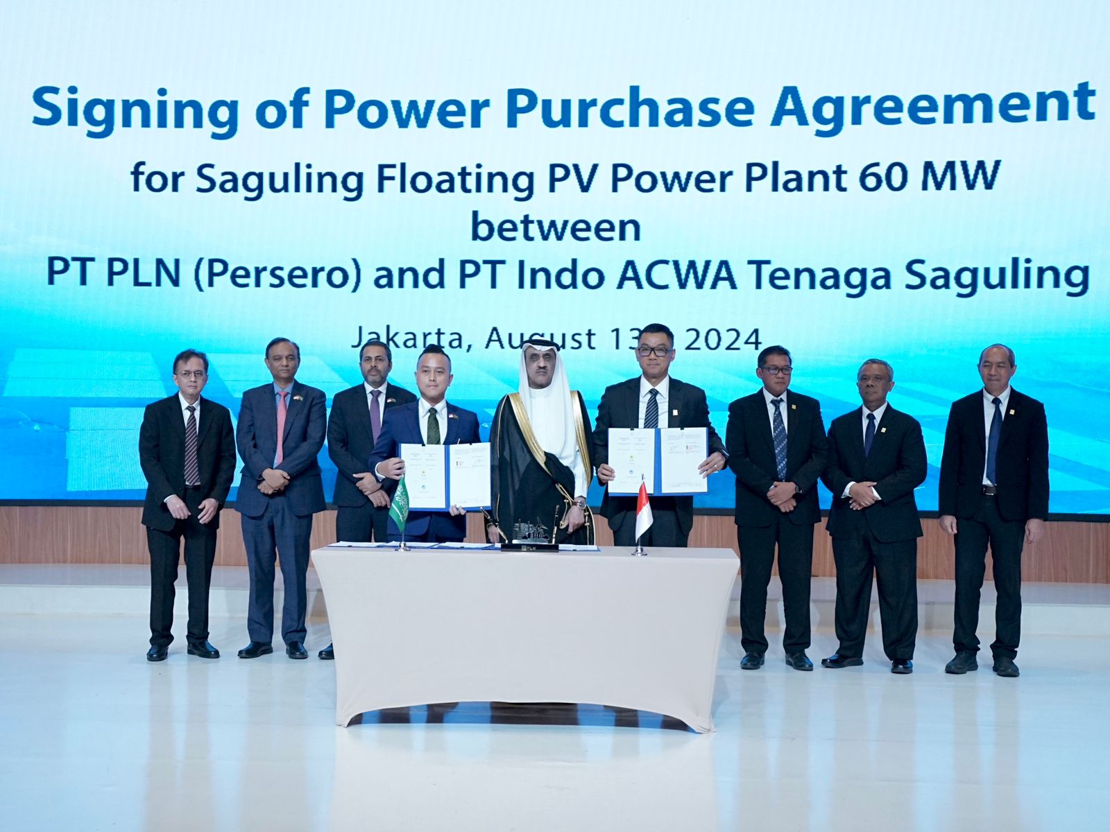 Indonesia Power, a subsidiary of state power firm Perusahaan Listrik Negara, signed a power purchase agreement with ACWA Power on Aug. 13, 2024 in Jakarta. (PLN)