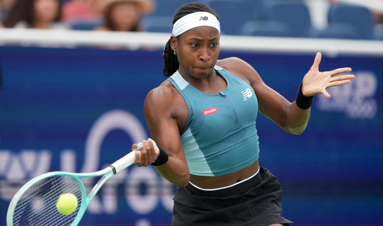 Coco Gauff of the United States plays a forehand during her match against Yulia Putintseva of Kazakhstan during Day 5 of the Cincinnati Open at the Lindner Family Tennis Center on August 15, 2024 in Mason, Ohio. (AFP)