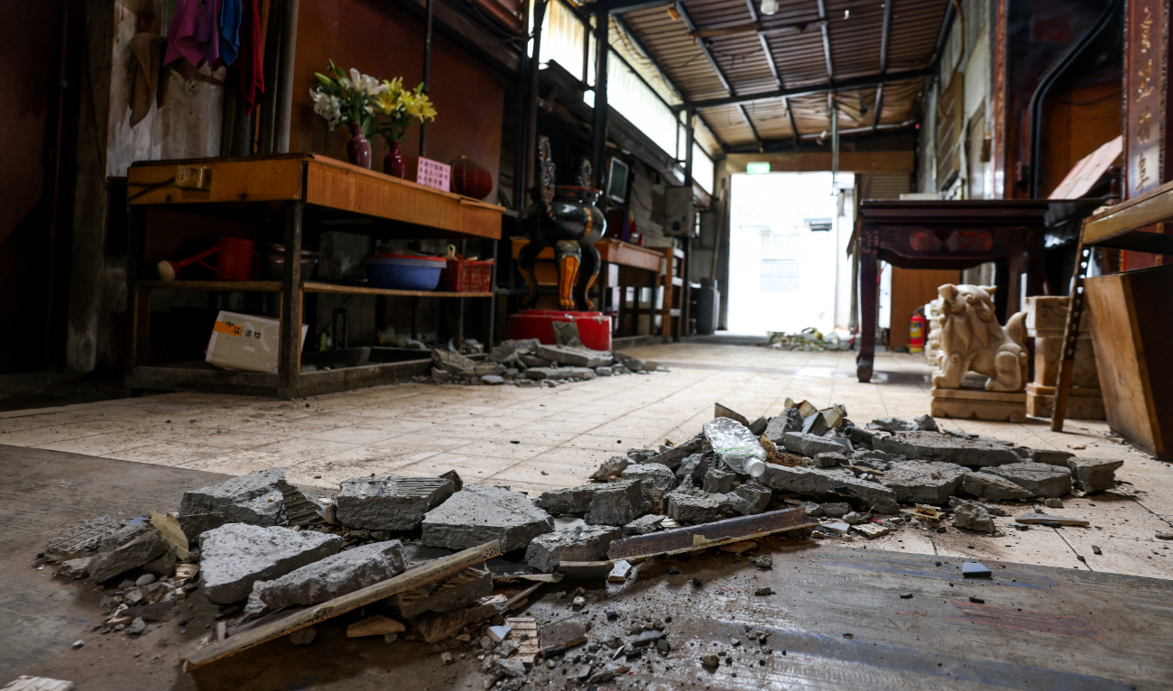 Debris are seen at a local temple following an earthquake in Hualien on April 5, 2024. (AFP/File)