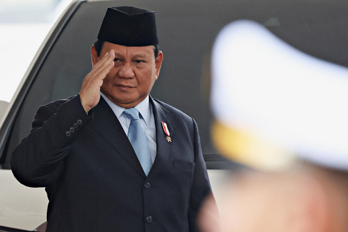 Indonesian President-elect Prabowo Subianto gestures as he attends the annual State of the Nation Address at the parliament building in Jakarta on Aug. 16, 2024. (Reuters)
