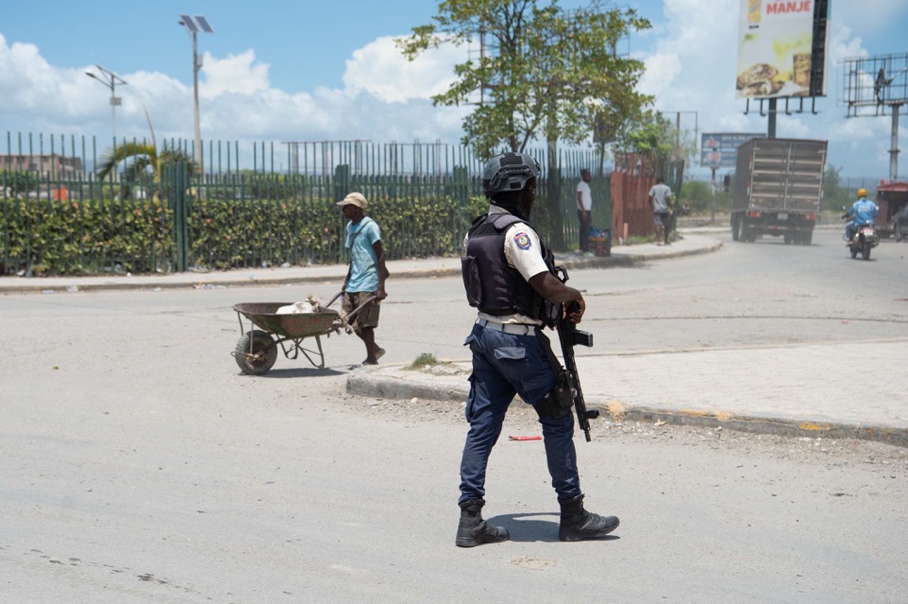 Haitian National Police officers patrol the area near Toussaint Louverture International Airport in Port-au-Prince, Haiti, on August 12, 2024. (AFP)
