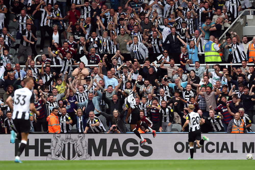Newcastle United’s Joelinton celebrates scoring their first goal in their match against Southampton in the Premier League. (Reuters)