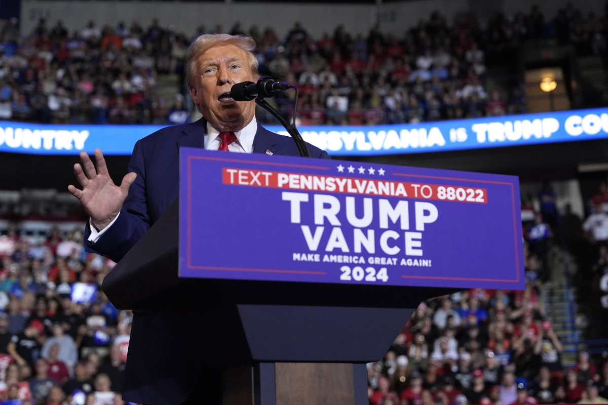 Republican presidential nominee former President Donald Trump speaks at a campaign rally at the Mohegan Sun Arena at Casey Plaza, on Aug. 17, 2024, in Wilkes-Barre, Pennsylvania. (AP)