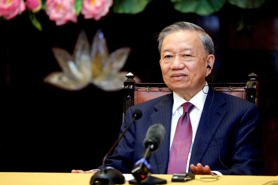 Vietnamese President To Lam attends a press briefing with Russian President Vladimir Putin (not pictured), at the Presidential Palace in Hanoi, Vietnam. (File/Reuters)