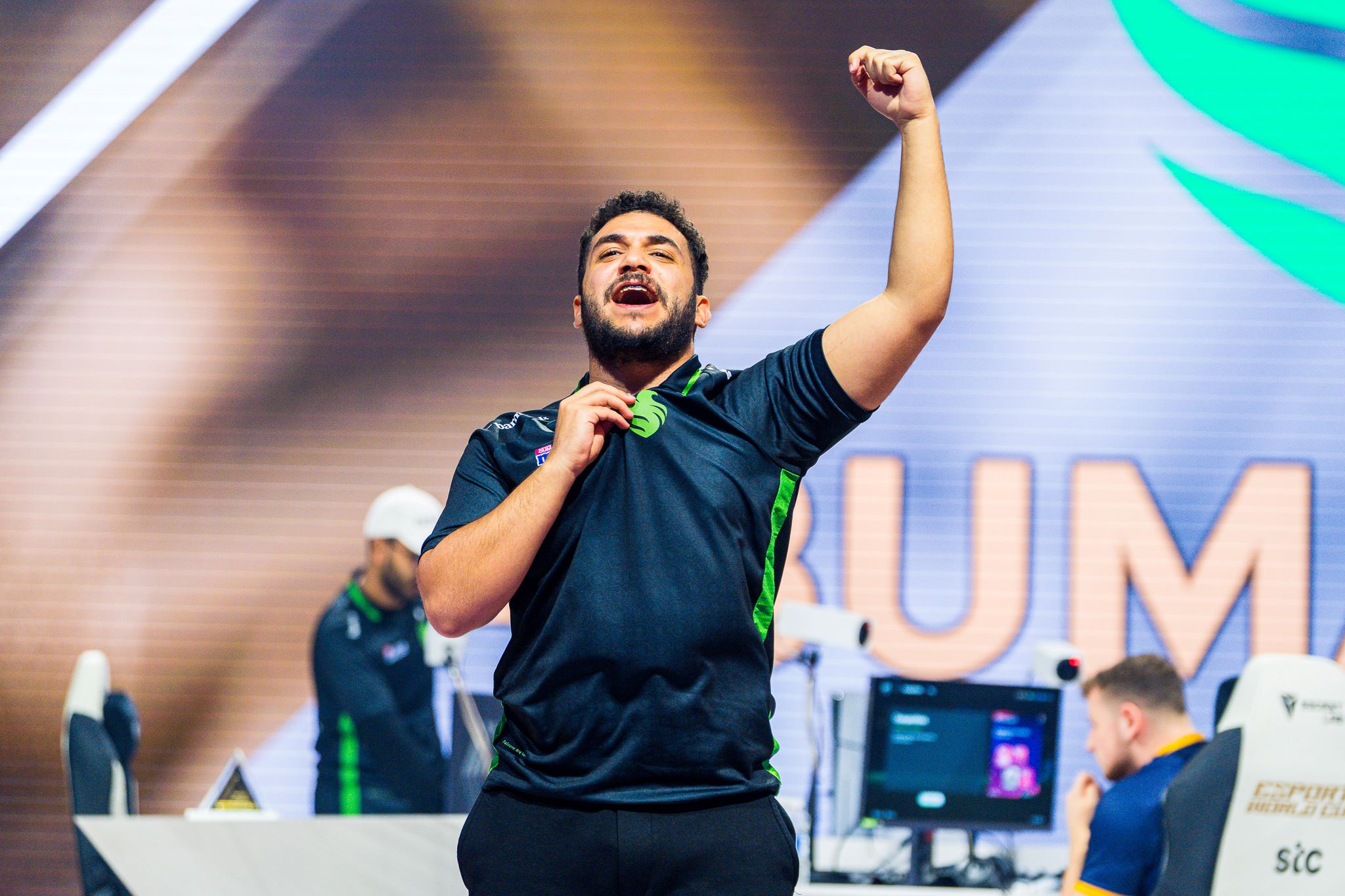 Saudi gamer AbuMakkah of Team Falcons celebrates becoming the first-ever Esports World Cup Club champions. (Supplied)