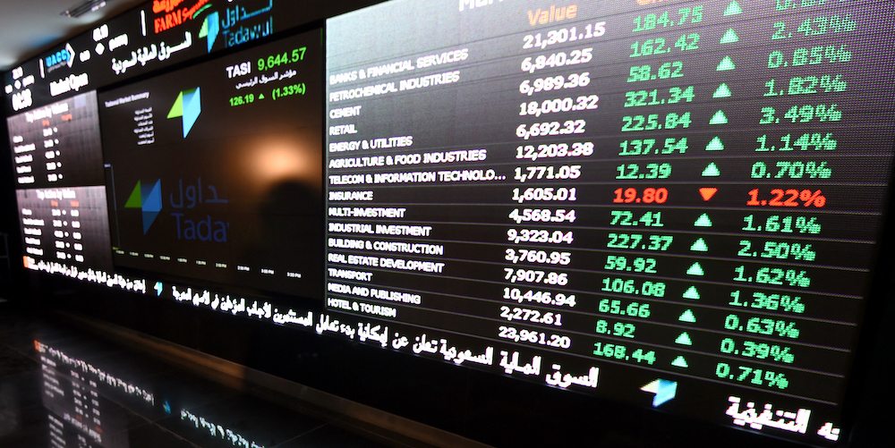 A monitor shows the stock exchange at the Saudi Stock Exchange, or Tadawul, in the capital Riyadh. File/AFP