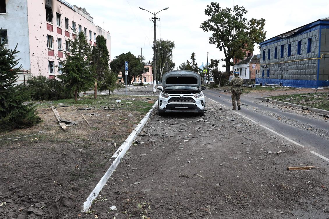 A Ukrainian soldier walks on a damaged street in the Ukrainian-controlled Russian town of Sudzha, Kursk region, amid the Russian invasion in Ukraine. (File/AFP)