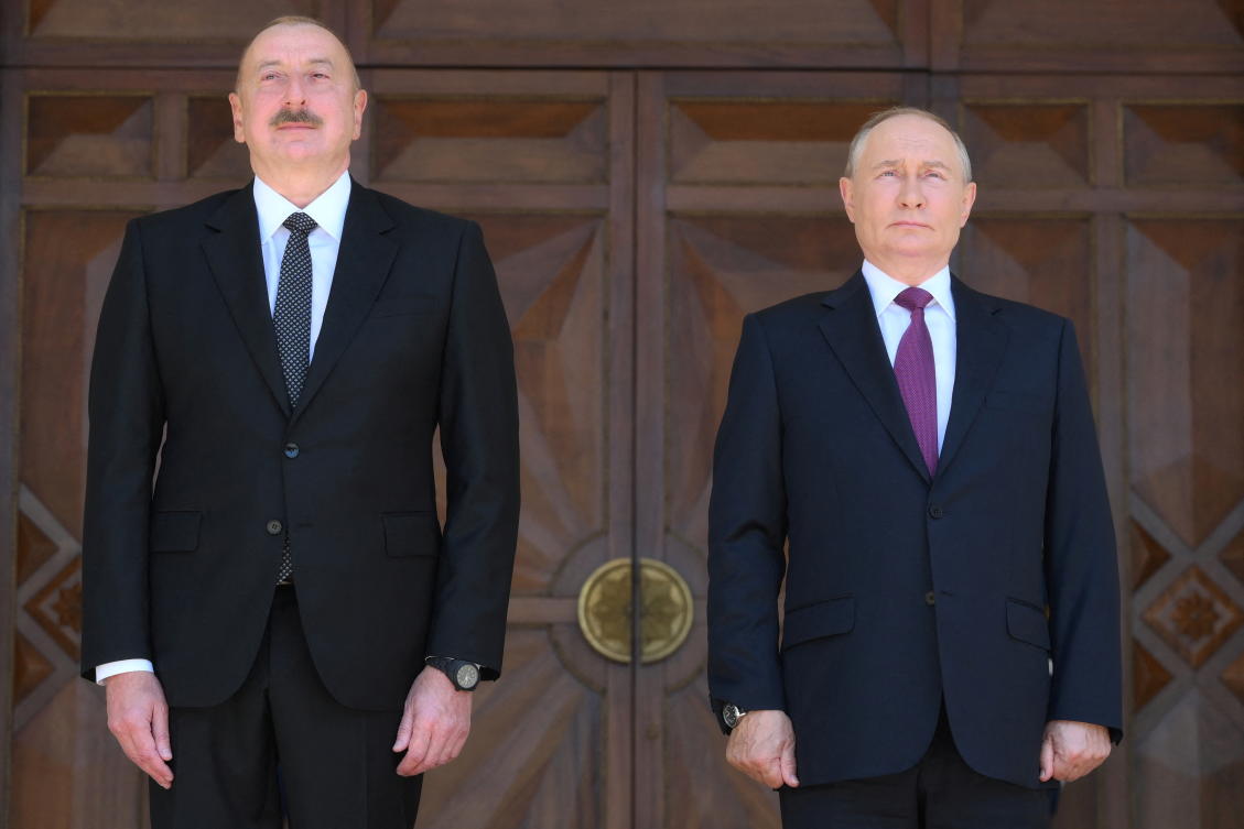 Russia's President Vladimir Putin and Azerbaijan's President Ilham Aliyev attend a welcome ceremony at the Zagulba Residence outside Baku, Azerbaijan August 19, 2024. (Reuters)