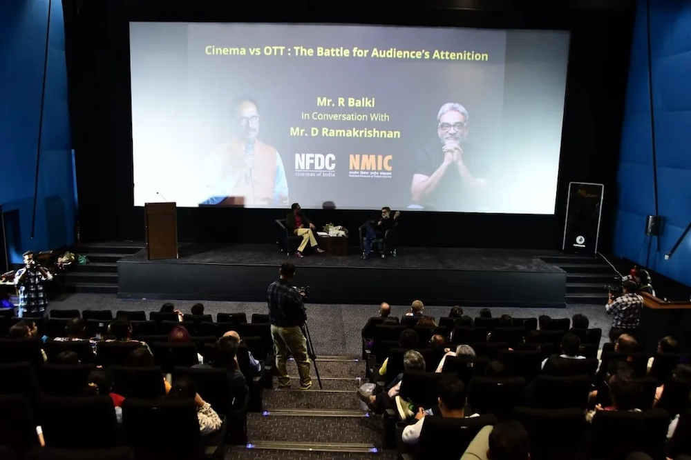 Speakers talk to the audience during an event at the National Museum of Indian Cinema in Mumbai on Jan. 20, 2024. (NMIC)