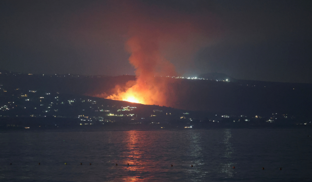 A view shows smoke and fire in the Lebanese village of Byout El Saiyad amid cross-border hostilities between Hezbollah and Israeli forces, as pictured from Tyre, Lebanon August 19, 2024. (REUTERS)