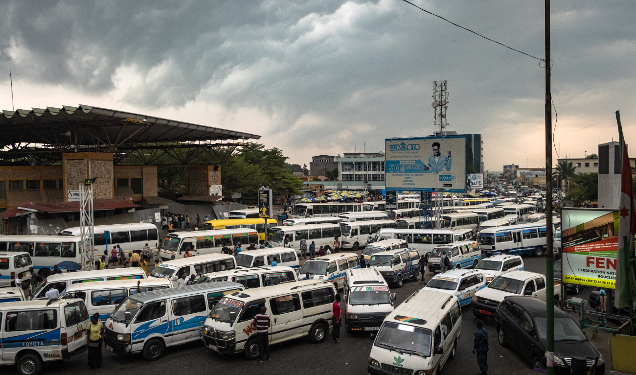 Busses are seen at the Bujumbura main taxi rank before the Security minister Gervais Ndirakobuca is appointed as the new Burundi Prime Minister in Bujumbura on September 7, 2022. (AFP/File)