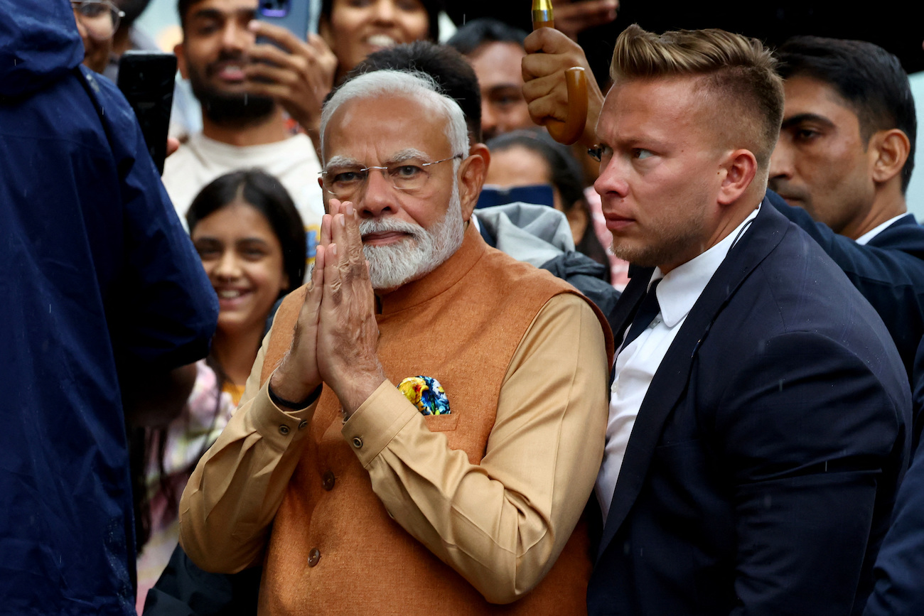 India’s Prime Minister Narendra Modi arrives for a wreath laying ceremony at the Monument to the Good Maharaja, Maharaja Jam Sahib of Nawanagar, in Warsaw, Poland, August 21, 2024. (Reuters)