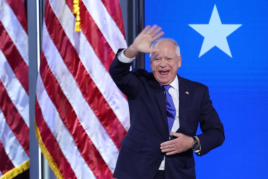 US Democratic vice presidential nominee Minnesota Governor Tim Walz made a name for himself as an able communicator and is credited with coming up with one of the sharpest attack lines on Trump and his running mate J.D. Vance. (Reuters)