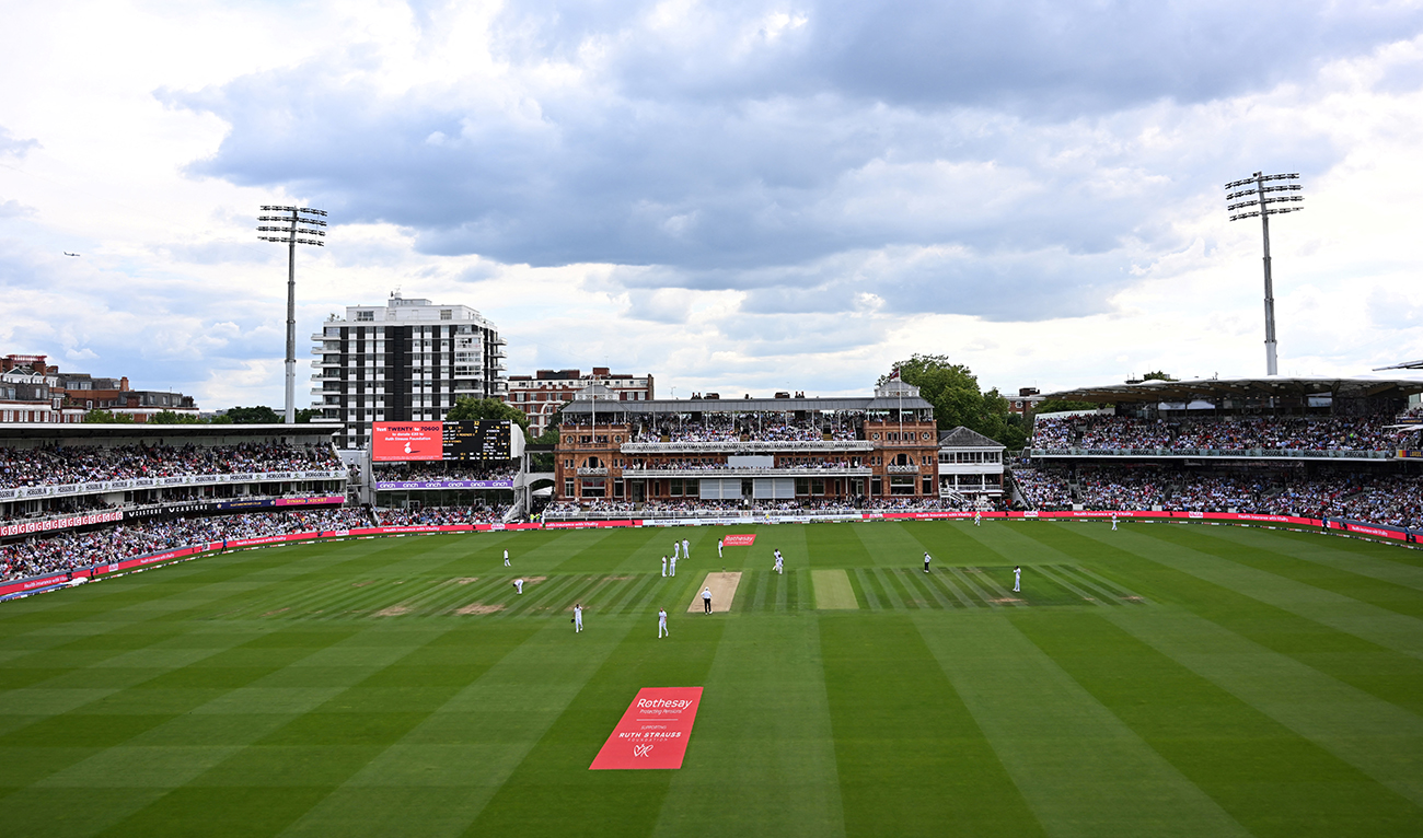 England's captain Ben Stokes (C) prepares to bowl during play on the second day of the first Test cricket match between England and West Indies at Lord's Cricket Ground in London on July 11, 2024. (AFP/File)