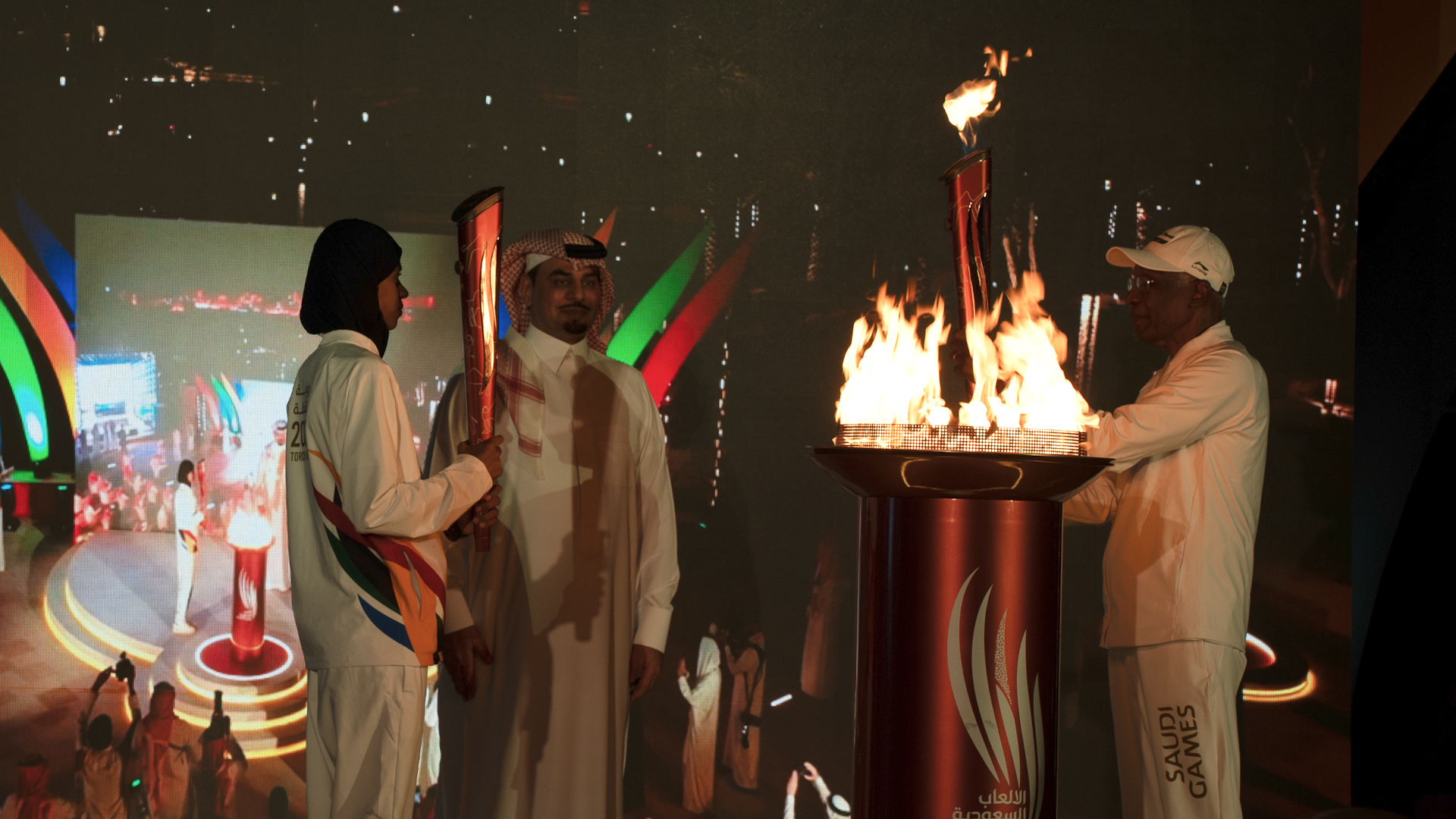 The countdown to the start of the third Saudi Games got underway on Thursday night as the torch relay began its journey from Bujairi Terrace in Diriyah. (AN Photo/Loai El-Kellawi)