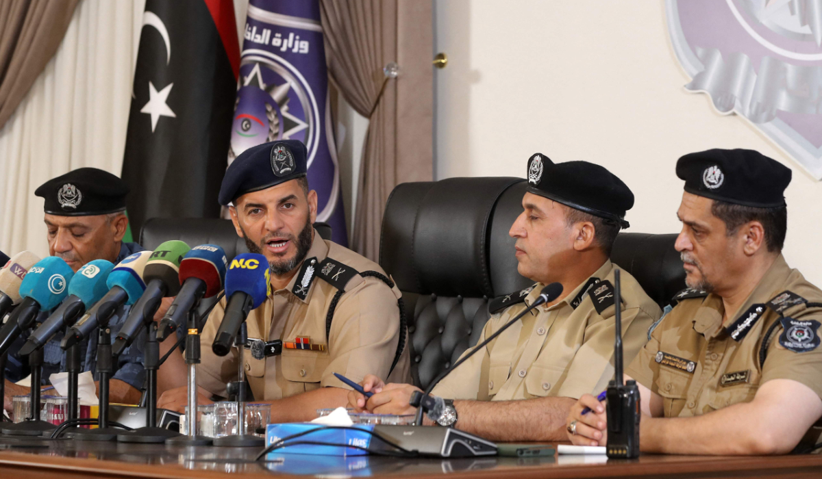 Emad Trabelsi of Libya’s Government of National Unity during a press conference in Tripoli. The country remains divided between warring groups. (AFP)