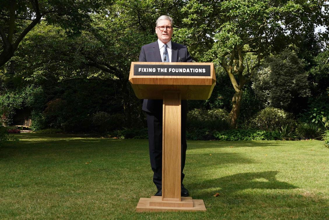 Britain’s Prime Minister Keir Starmer speaks during a press conference in the Rose Garden at 10 Downing Street in central London on August 27, 2024. (AFP)