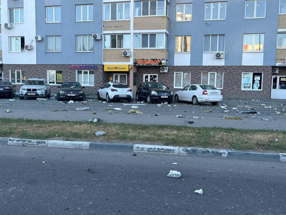 General view of a damaged building in the aftermath of a Ukrainian drone attack, as per Russian officials, in Engels, Saratov Region, Russia, August 26, 2024 in this picture obtained from social media. (Reuters)