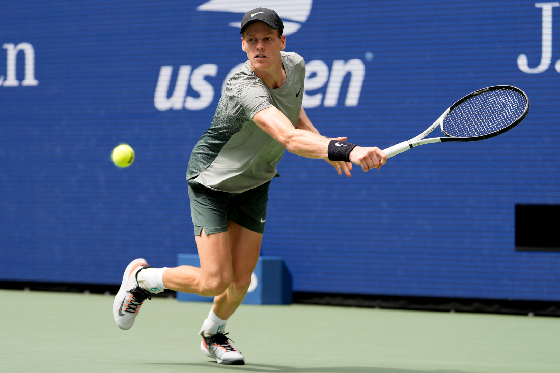 Jannik Sinner, of Italy, returns a shot to Alex Michelsen, of the US, during the second round of the US Open tennis championships in New York. (AP)