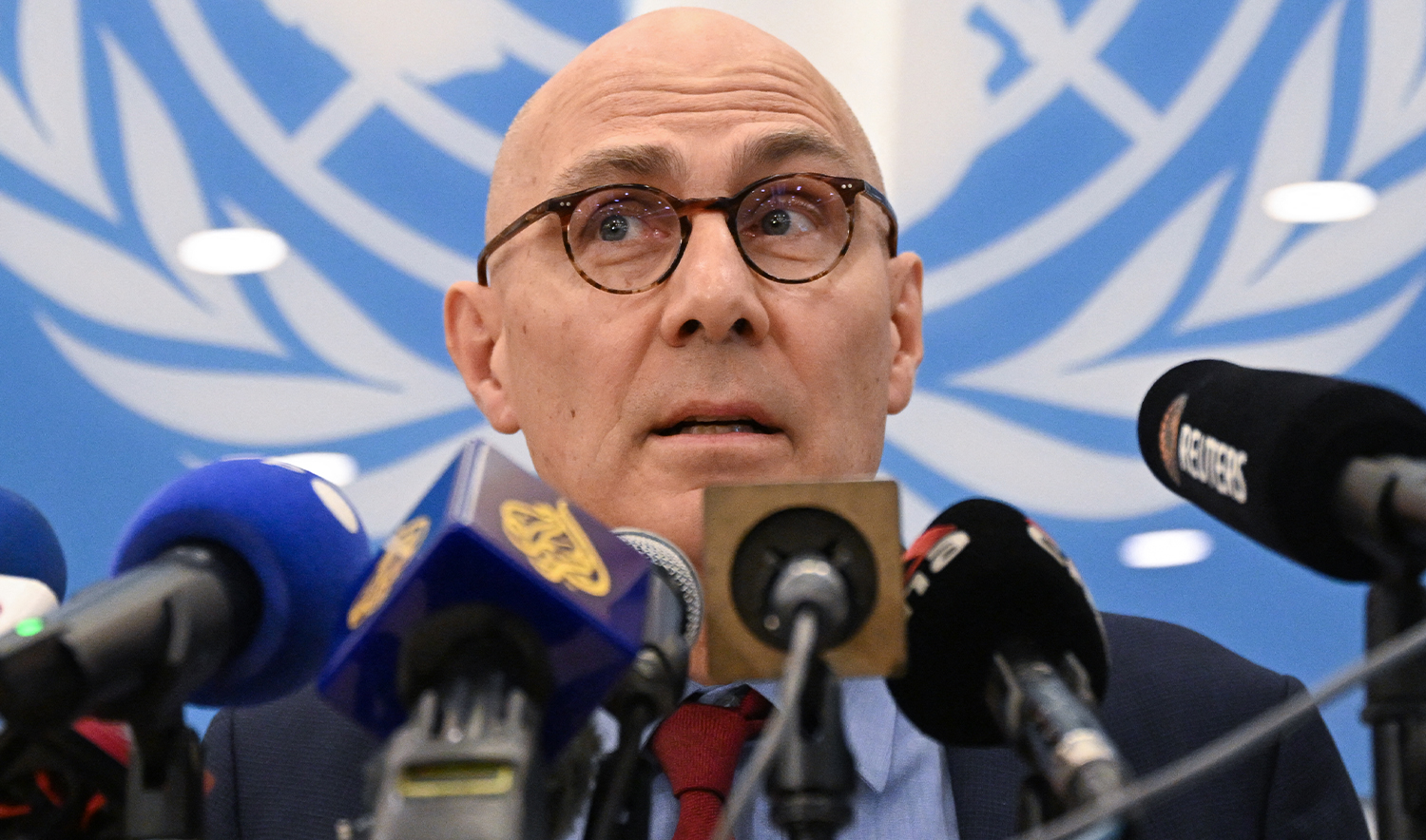 United Nations High Commissioner for Human Rights Volker Turk listens to questions from journalists during a press conference at the United Nations Offices in Putrajaya on June 4, 2024. (AFP/File)