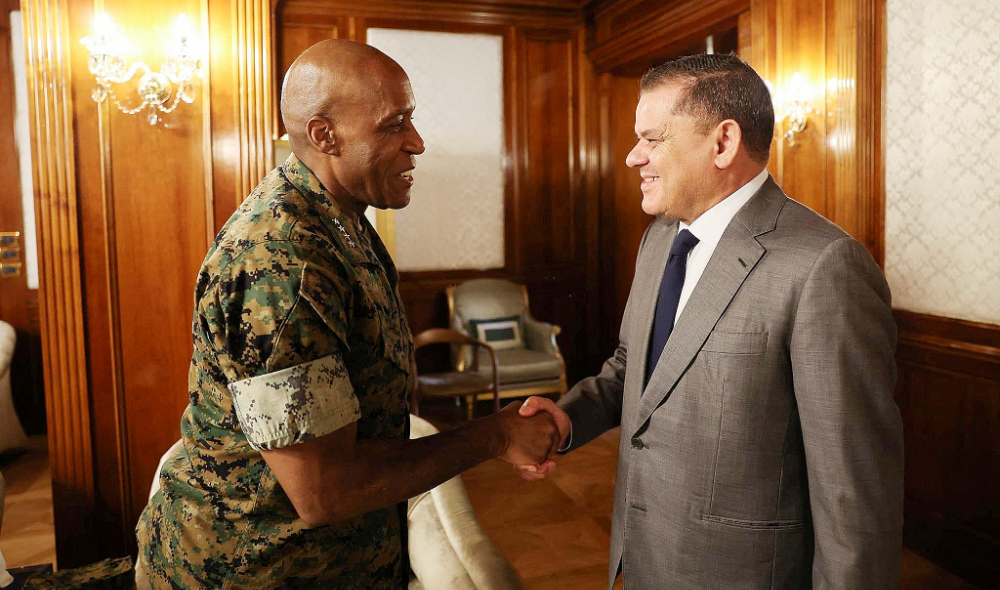 Libyan Prime Minister Abdul Hamid Dbeibah receives Gen. Michael Langley of the US Africa Command in Tripoli. (Reuters)
