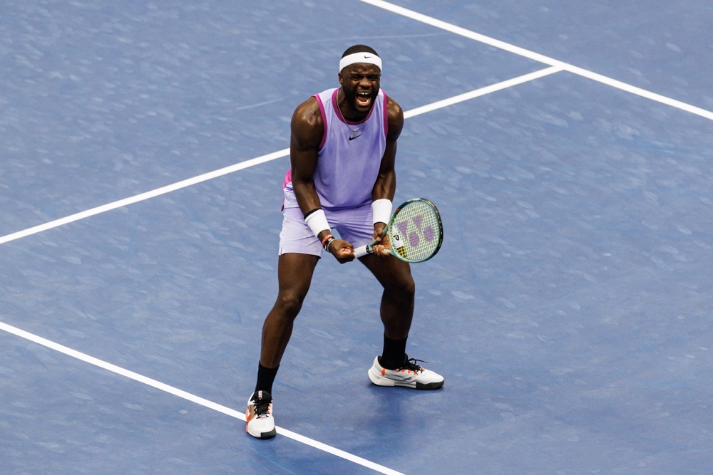 Frances Tiafoe of the United States celebrates after defeating Ben Shelton. (USA Today Sports/Reuters)