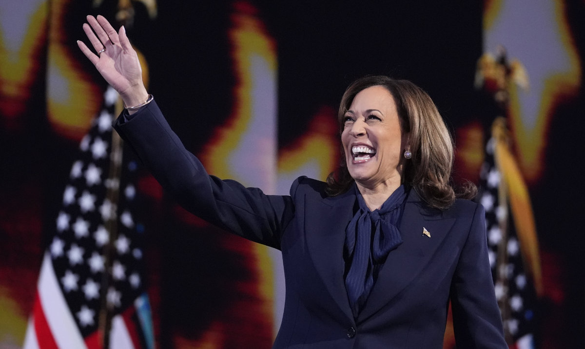 Democratic presidential nominee Vice President Kamala Harris speaks during the Democratic National Convention in Chicago. (AP)