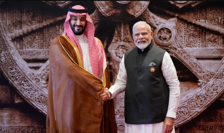 Indian Prime Minister Narendra Modi shakes hand with Saudi Crown Prince Mohammed bin Salman ahead of 2023 G20 Summit. (AFP/File)