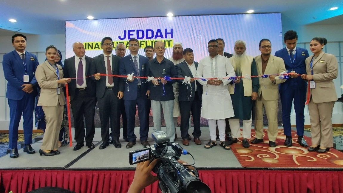 Bangladeshi Civil Aviation and Tourism Minister Faruk Khan launches US-Bangla Airlines flights from Dhaka to Jeddah on Aug. 1, 2024. (US-Bangla Airlines)