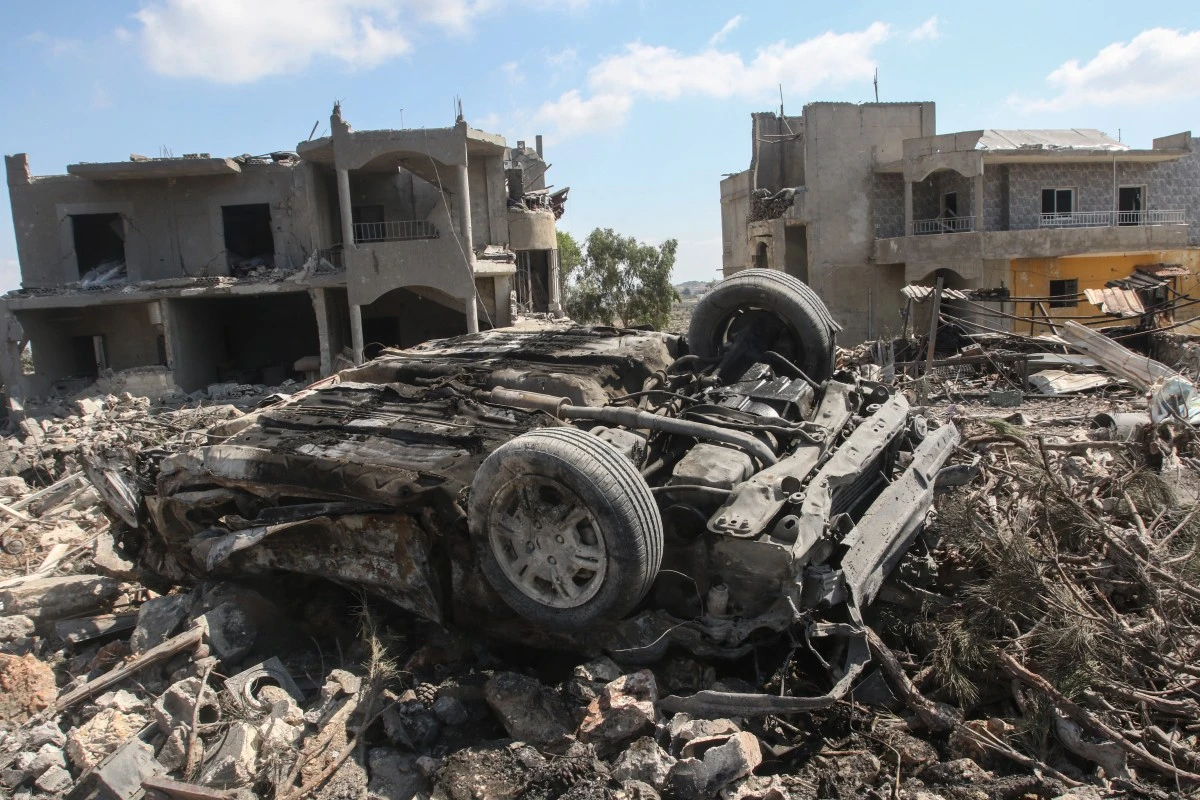 This picture shows the aftermath of an Israeli raid in the southern Lebanese village of Shama (Chamaa), on August 2, 2024. The Lebanese health ministry said four Syrians were killed in an Israeli strike on the south, where Hezbollah and Israel have exchanged near-daily fire since the Gaza war began in October (AFP)