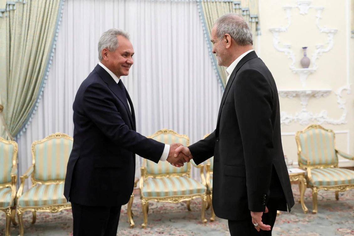 Iran's President Masoud Pezeshkian meets with Russian Security Council's Secretary Sergei Shoigu in Tehran, Iran August 5, 2024. (Reuters)