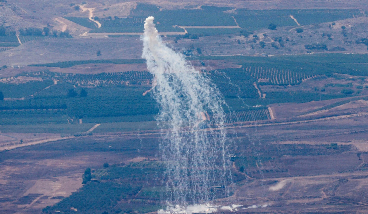 This picture taken from northern Israel near the border with Lebanon shows smoke billowing during Israeli bombardment above the Lebanese Wazzani area on August 5, 2024. (AFP)
